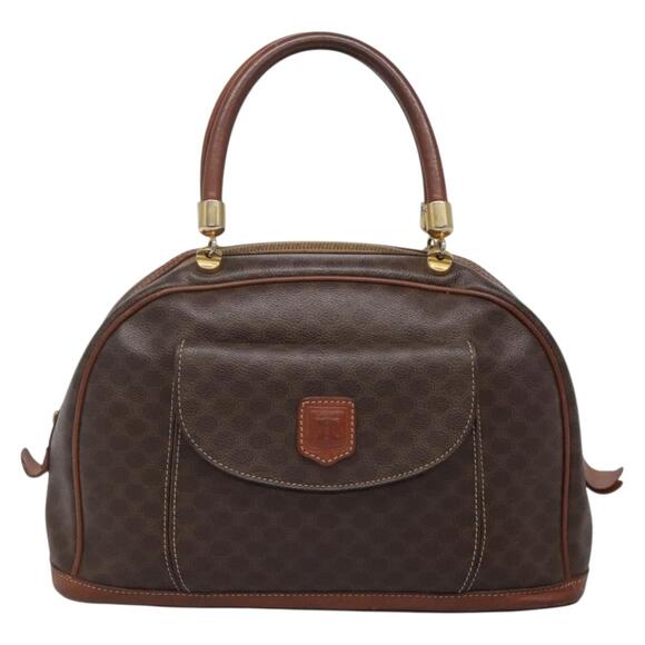 CELINE Macadam Canvas Hand Bag Pvc Leather Brown Gold - Picture 2 of 12